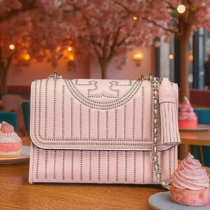 Tory Burch Fleming Shell Pink Mini Stud Small Convertible Shoulder Crossbody Bag